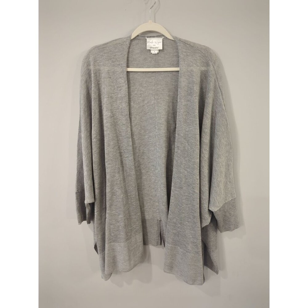 Marla Wynne For Chico's Women's Open Front Cardigan Gray Metallic size L